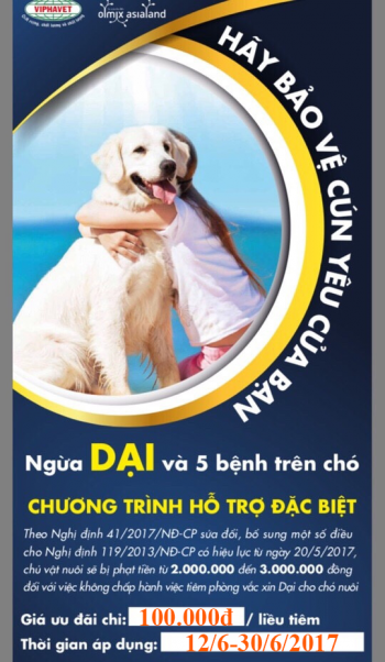 Chú ý: Chương trình hỗ trợ tiêm phòng dại cho chó 